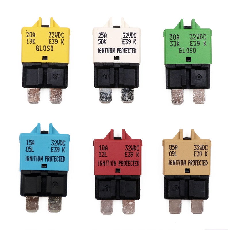 T Tocas E39 Manual Low-Profile Resettable ATC/ATO Blade Fuse - 5A 10A 15A 20A 25A 30A for Car Trucks Marine Boat RV Solar and More 12V 24V (6PCS Mixed) - Image 1